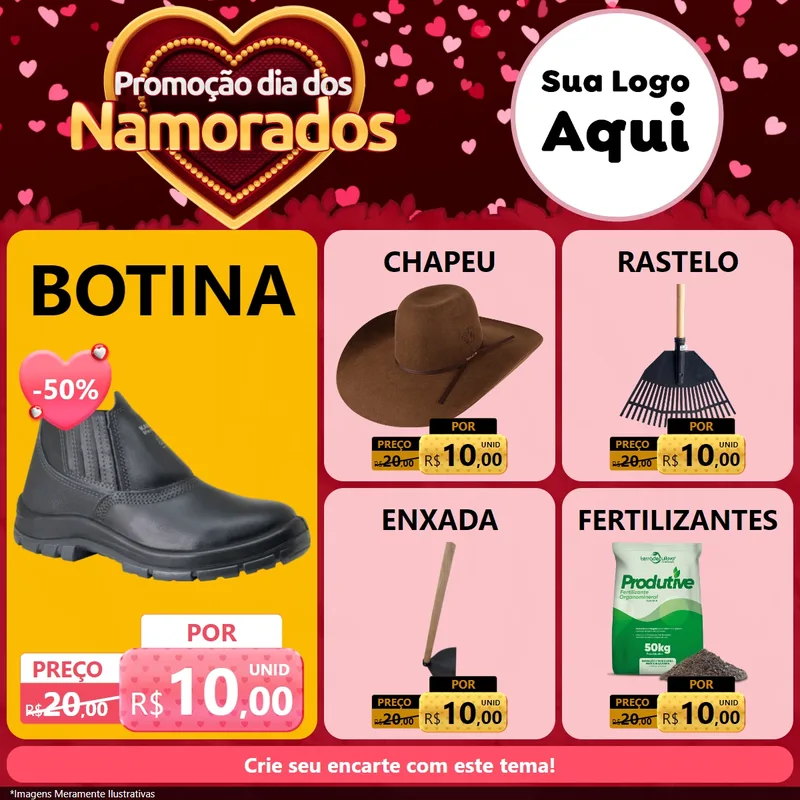 Modelo de Rede Social para Feed Facebook com o tema Promoção Dia Dos Namorados para Agropecuária