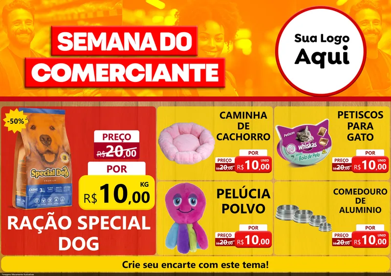 Modelo de Encarte para Encarte A4 Horizontal com o tema Semana do Comerciante para Pet Shop