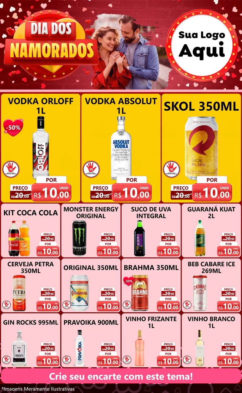 Modelo de Encarte para Encarte Grande com o tema Dia Dos Namorados para Distribuidora de bebidas