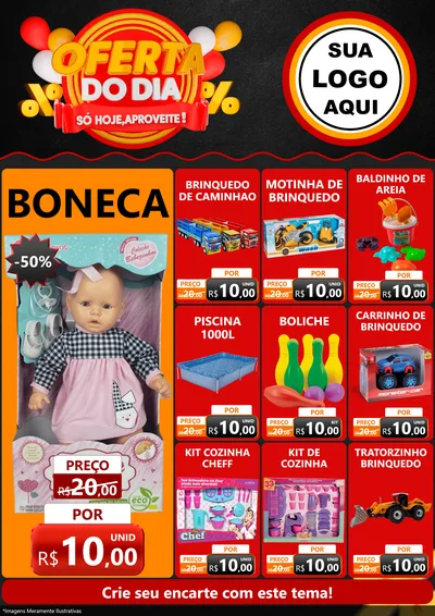 Modelo de Encarte para Encarte A4 Vertical com o tema Oferta do Dia - Só hoje, Aproveite! para Brinquedos
