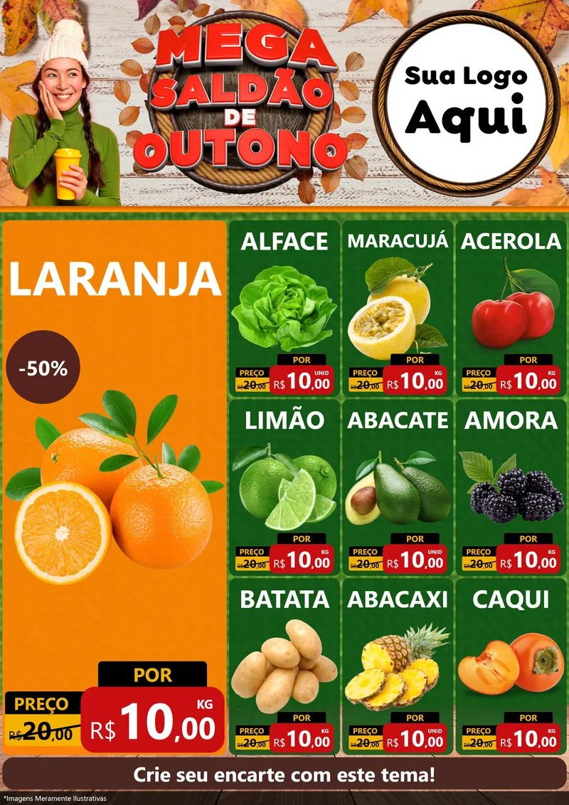 Modelo de Encarte para Encarte A4 Vertical com o tema Mega Saldão de Outono para Hortifrúti