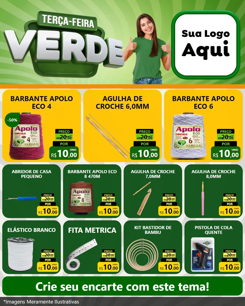 Modelo de Rede Social para Feed Instagram com o tema Terça - Feira Verde para Armarinho e Aviamentos
