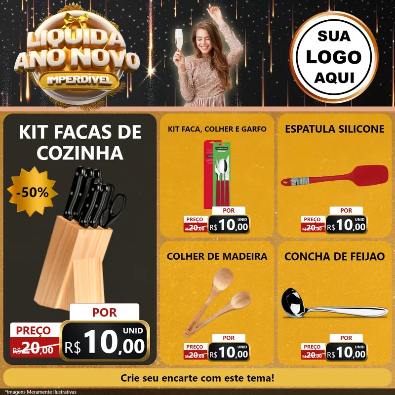 Modelo de Rede Social para Feed Facebook com o tema Liquida Ano Novo Imperdível para Utilidades Domésticas