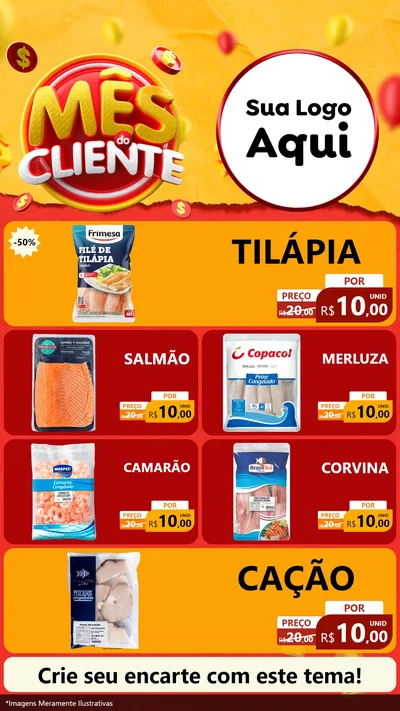 Modelo de TV para TV Vertical com o tema Mês do Cliente para Peixaria