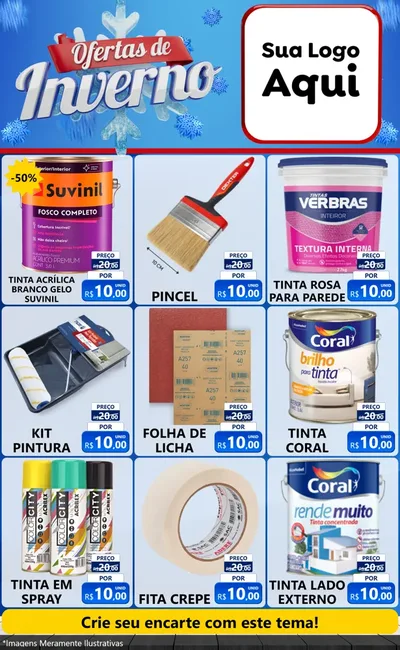 Modelo de Encarte para Encarte Grande com o tema Ofertas de Inverno para Tintas e Ferramentas
