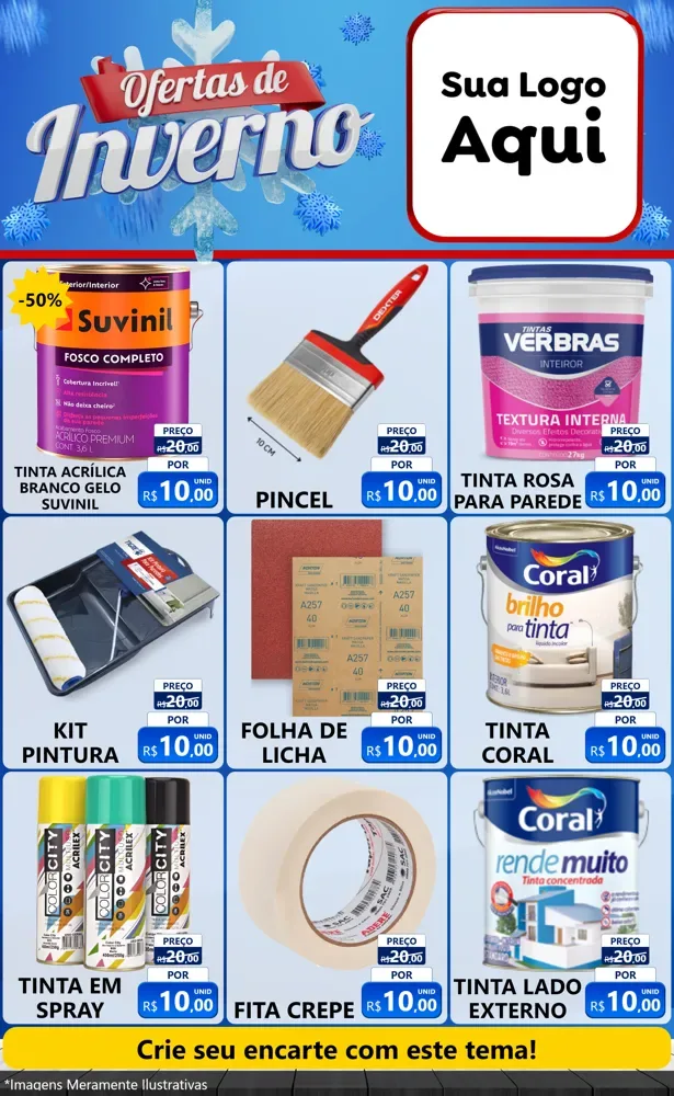 Modelo de Encarte para Encarte Grande com o tema Ofertas de Inverno para Tintas e Ferramentas