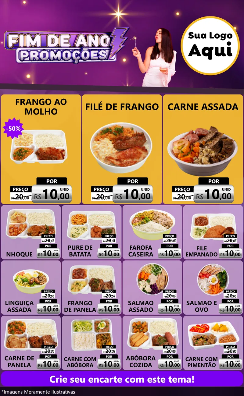 Modelo de Encarte para Encarte Grande com o tema Fim de Ano Promoções para Restaurante
