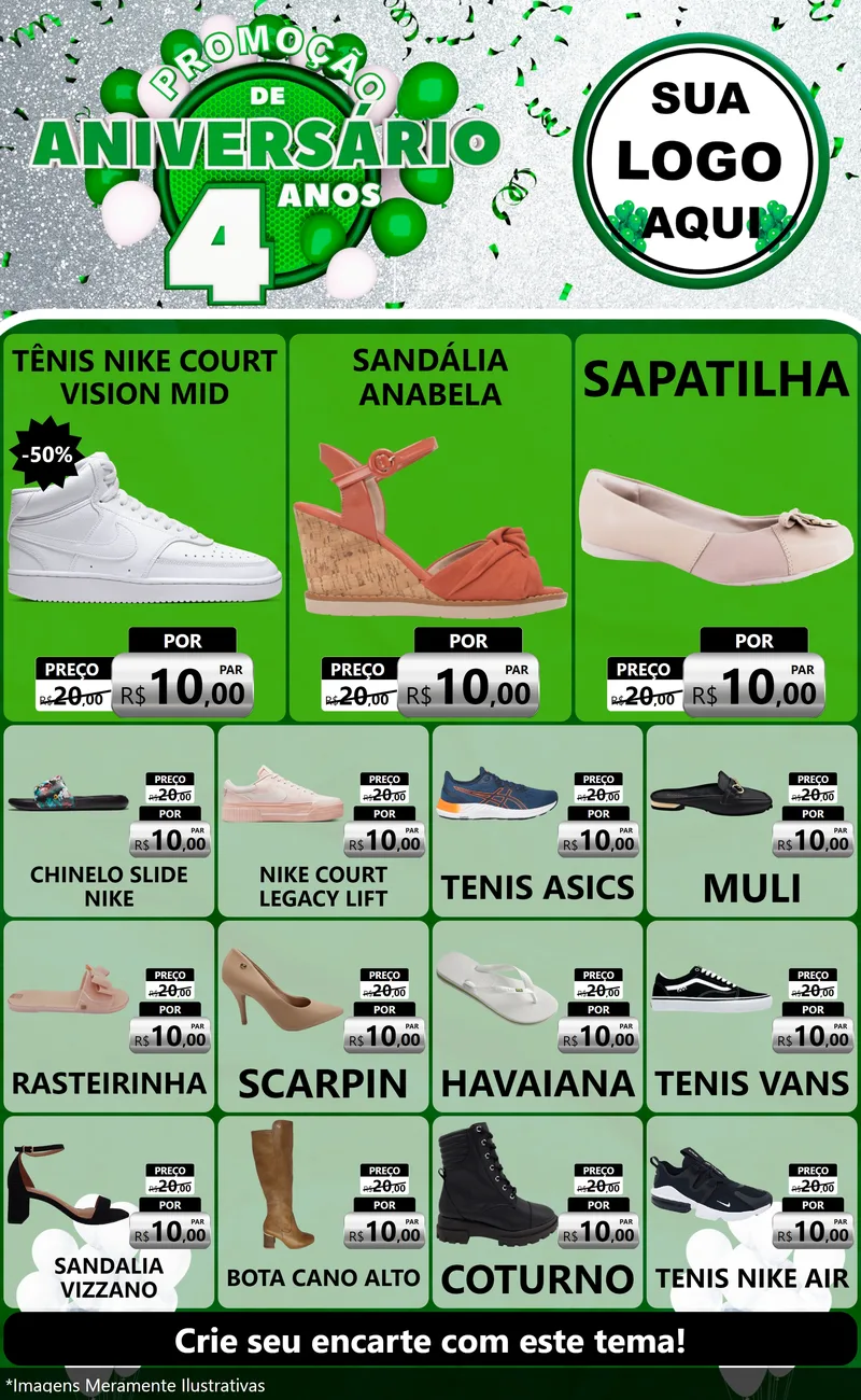 Modelo de Encarte para Encarte Grande com o tema Promoção de Aniversário - 4 Anos para Calçados