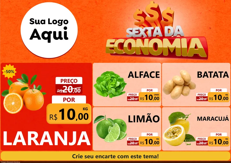 Modelo de Encarte para Encarte A4 Horizontal com o tema Sexta da Economia para Hortifrúti