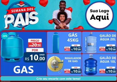 Modelo de Encarte para Encarte A4 Horizontal com o tema Semana Dos Pais para Água e gás