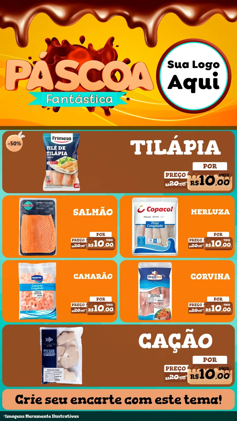 Modelo de TV para TV Vertical com o tema Páscoa Fantástica para Peixaria