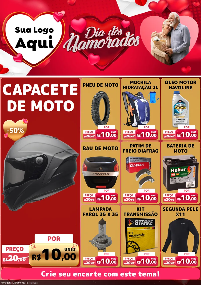 Modelo de Encarte para Encarte A4 Vertical com o tema Dia Dos Namorados para Moto peças
