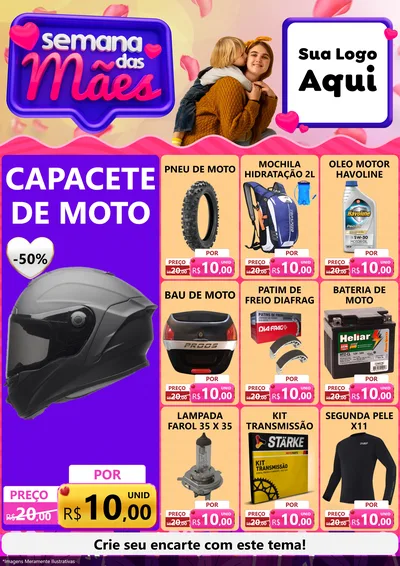 Modelo de Encarte para Encarte A4 Vertical com o tema Semana das Mães para Moto peças