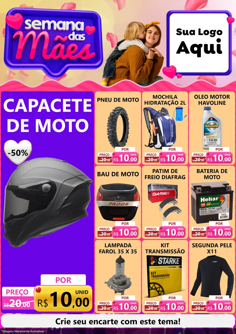 Modelo de Encarte para Encarte A4 Vertical com o tema Semana das Mães para Moto peças