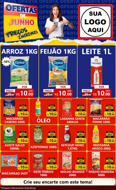 Modelo de Encarte para Encarte Grande com o tema Ofertas de Junho - Preços Incríveis para Supermercado