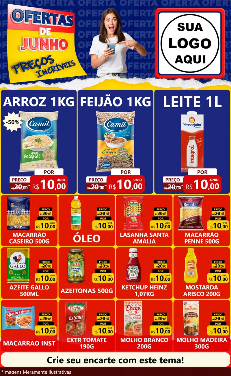 Modelo de Encarte para Encarte Grande com o tema Ofertas de Junho - Preços Incríveis para Supermercado