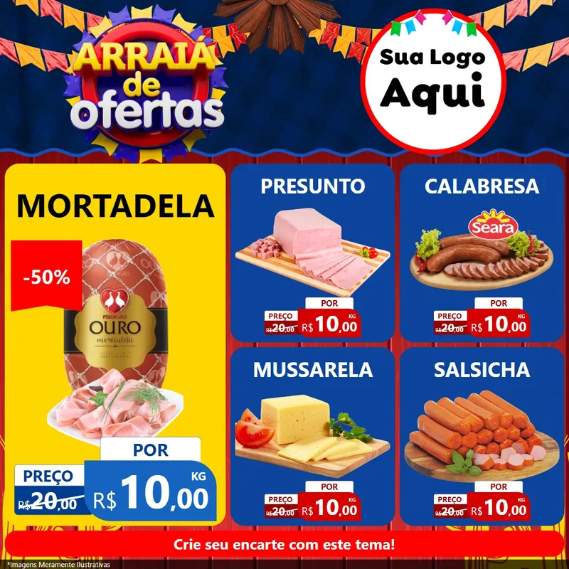 Modelo de Rede Social para Feed Facebook com o tema Arraiá de Ofertas para Frios e Laticínios