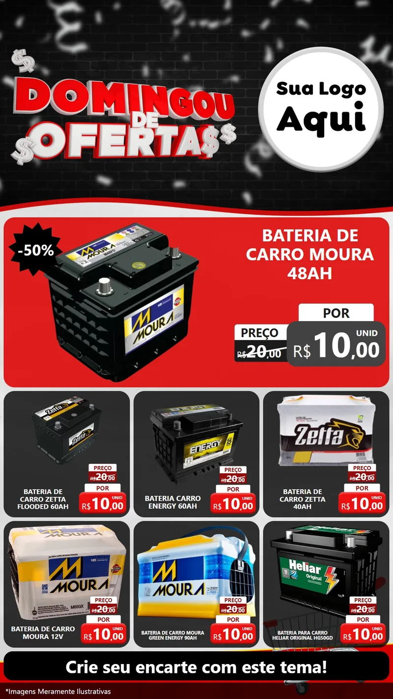 Modelo de Rede Social para Stories com o tema Domingou de Ofertas para Baterias Elétricas