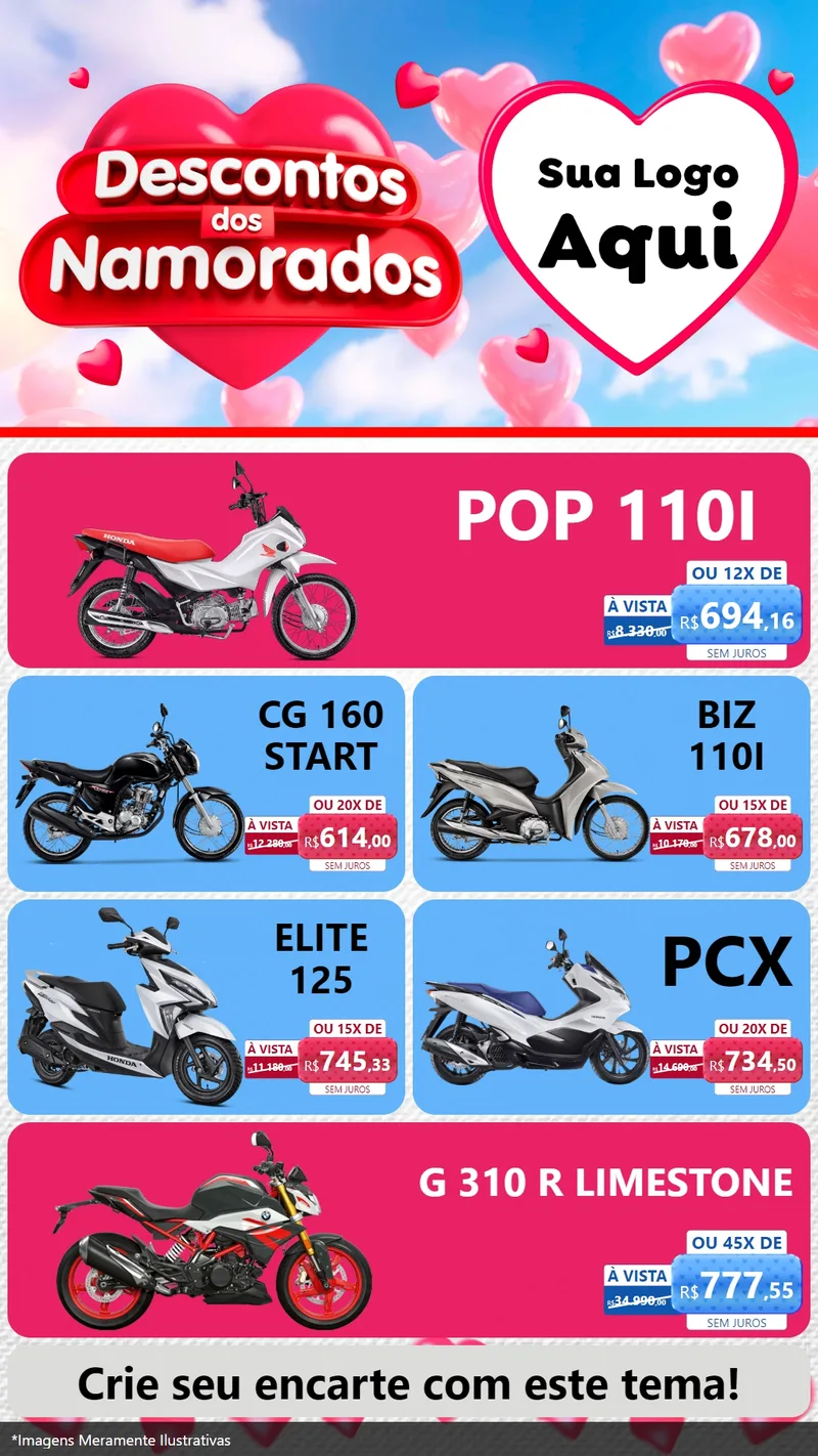 Modelo de TV para TV Vertical com o tema Descontos dos Namorados para Concessionaria de Motos