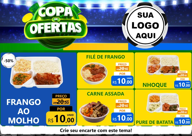 Modelo de Encarte para Encarte A4 Horizontal com o tema Copa de Ofertas para Restaurante