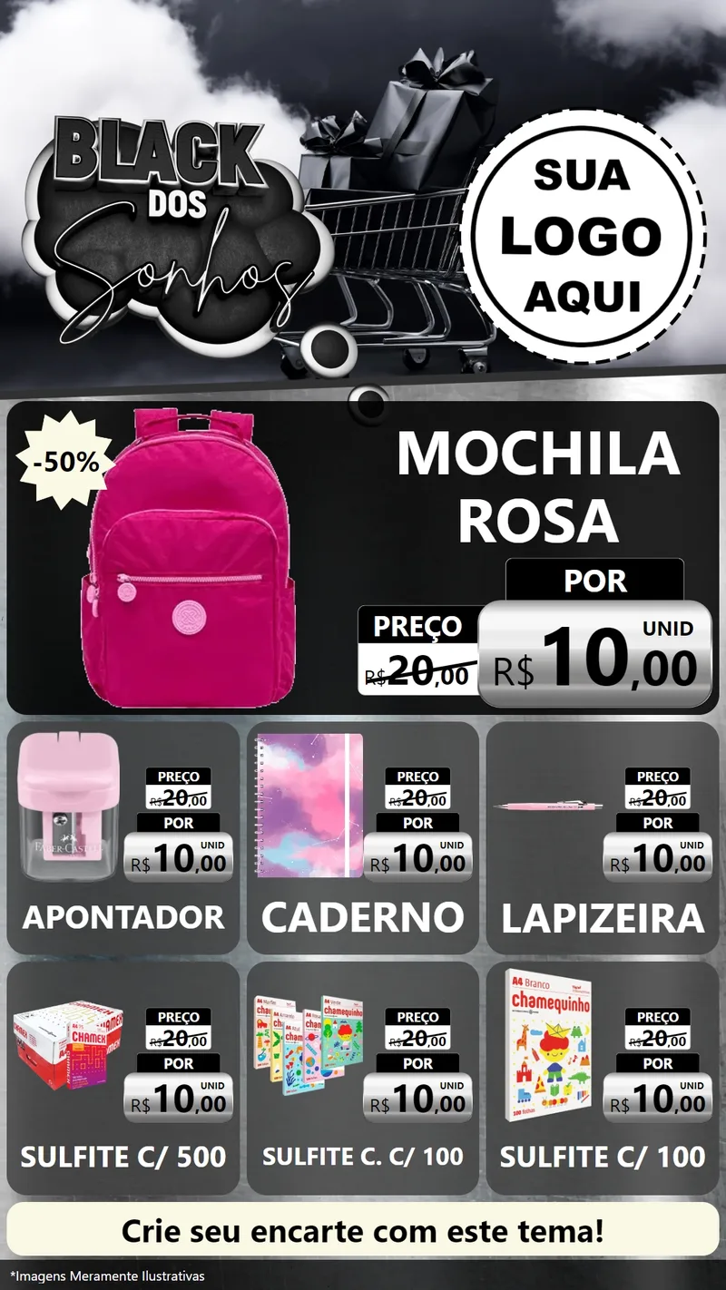 Modelo de Rede Social para Stories com o tema Black dos Sonhos para Papelaria