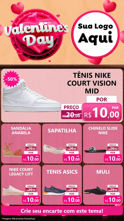 Modelo de Rede Social para Stories com o tema Valentine's Day para Calçados
