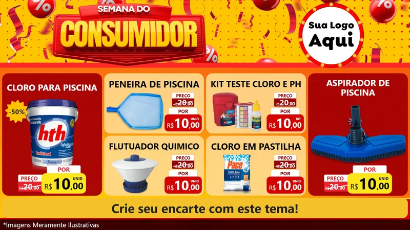 Modelo de TV para TV Horizontal com o tema Semana do Consumidor para Produtos para Piscina