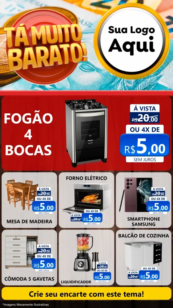 Modelo de Rede Social para Stories com o tema Está Muito Barato para Móveis e Eletro