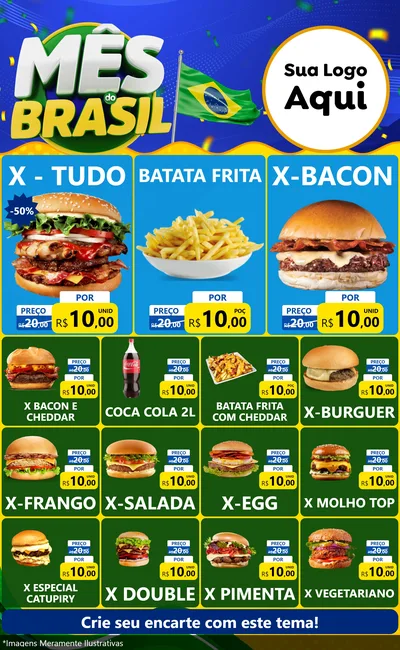 Modelo de Encarte para Encarte Grande com o tema Mês do Brasil para Hamburgueria