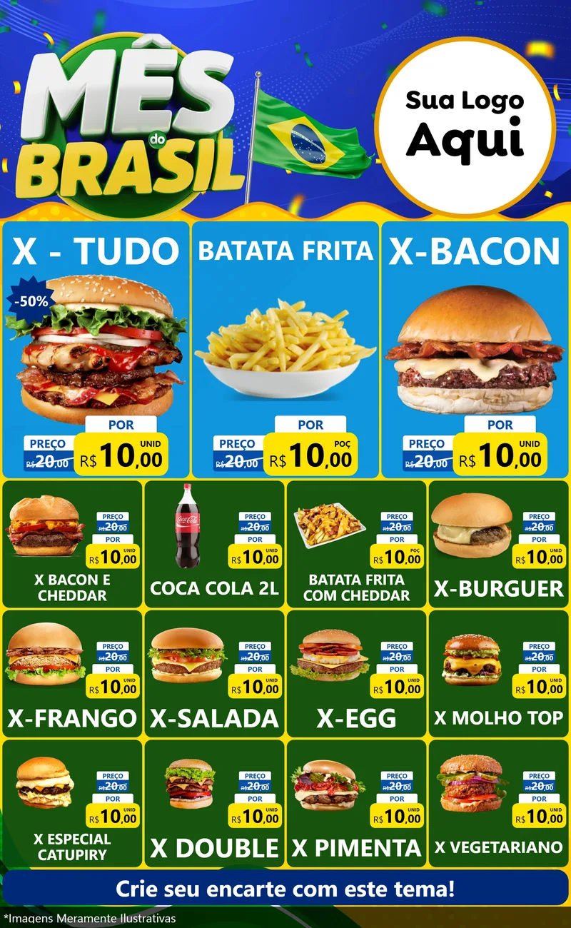 Modelo de Encarte para Encarte Grande com o tema Mês do Brasil para Hamburgueria