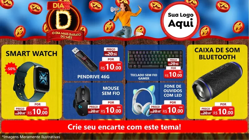 Modelo de TV para TV Horizontal com o tema Dia D - O Dia Mais Barato Do Mês para Informática