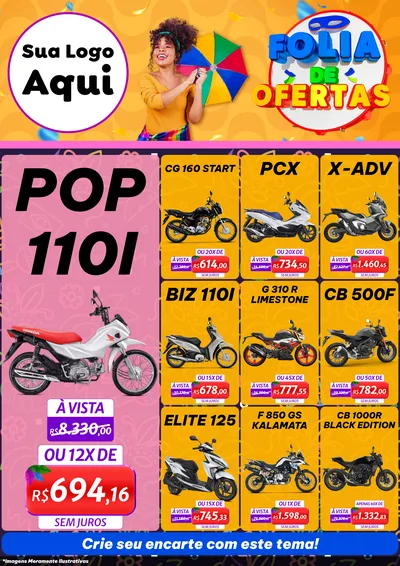 Modelo de Encarte para Encarte A4 Vertical com o tema Folia de Ofertas para Concessionaria de Motos
