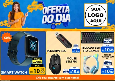 Modelo de Encarte para Encarte A4 Horizontal com o tema Oferta do Dia para Informática