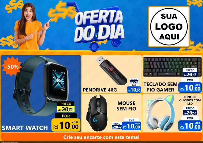 Modelo de Encarte para Encarte A4 Horizontal com o tema Oferta do Dia para Informática