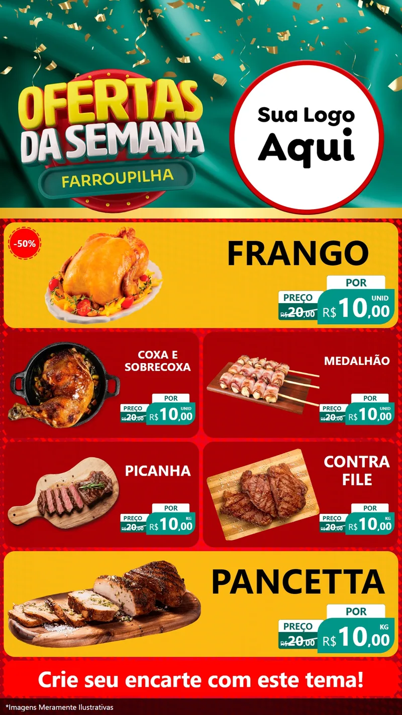 Modelo de TV para TV Vertical com o tema Ofertas da Semana Farroupilha para Assados