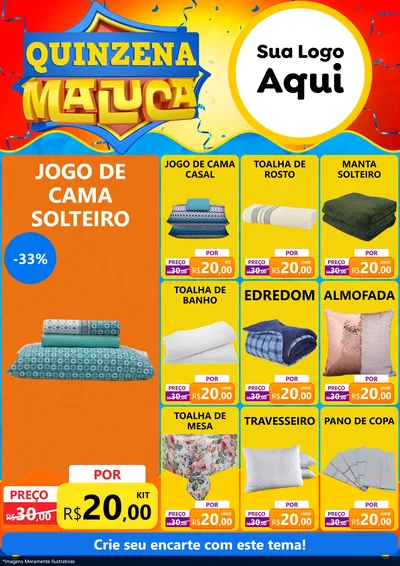 Modelo de Encarte para Encarte A4 Vertical com o tema Quinzena Maluca para Cama, Mesa e Banho