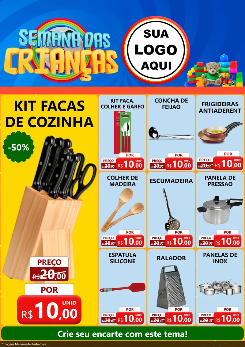 Modelo de Encarte para Encarte A4 Vertical com o tema Semana das Crianças para Utilidades Domésticas