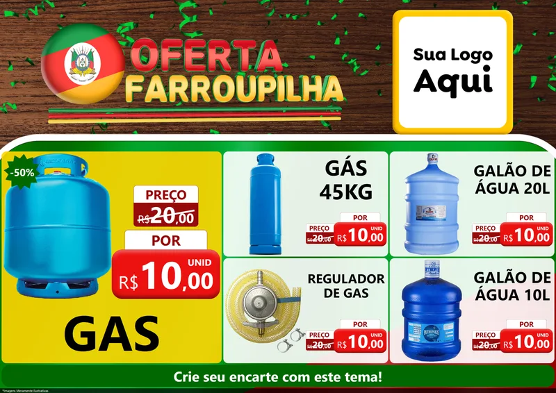 Modelo de Encarte para Encarte A4 Horizontal com o tema Oferta Farroupilha para Água e gás