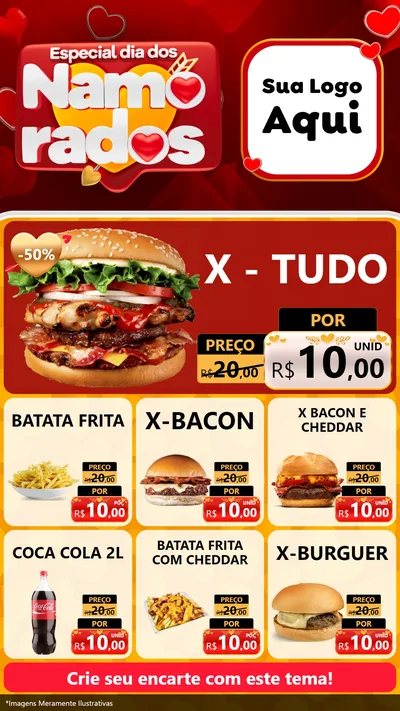 Modelo de Rede Social para Stories com o tema Especial Dia dos Namorados para Hamburgueria