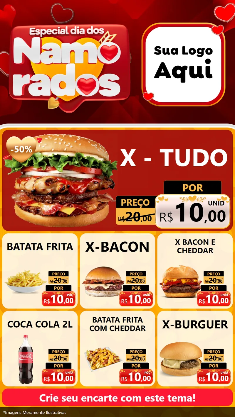 Modelo de Rede Social para Stories com o tema Especial Dia dos Namorados para Hamburgueria