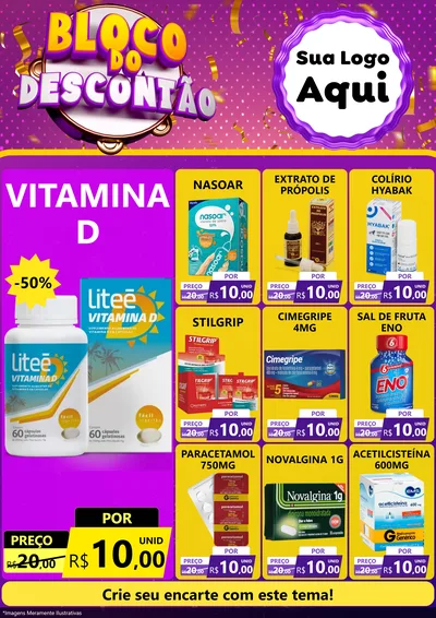 Modelo de Encarte para Encarte A4 Vertical com o tema Bloco do Descontão para Farmácia