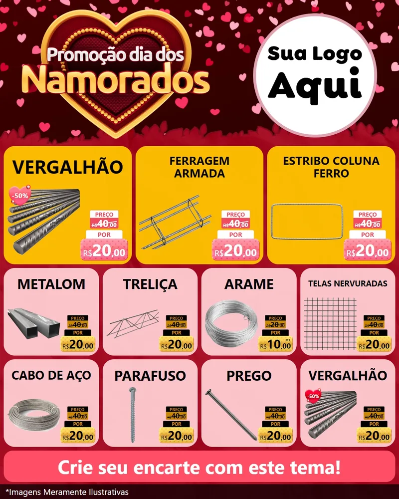 Modelo de Rede Social para Feed Instagram com o tema Promoção Dia Dos Namorados para Ferragens
