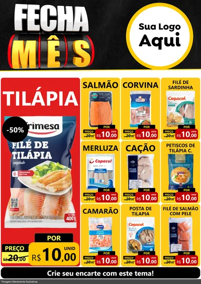 Modelo de Encarte para Encarte A4 Vertical com o tema Fecha Mês para Peixaria