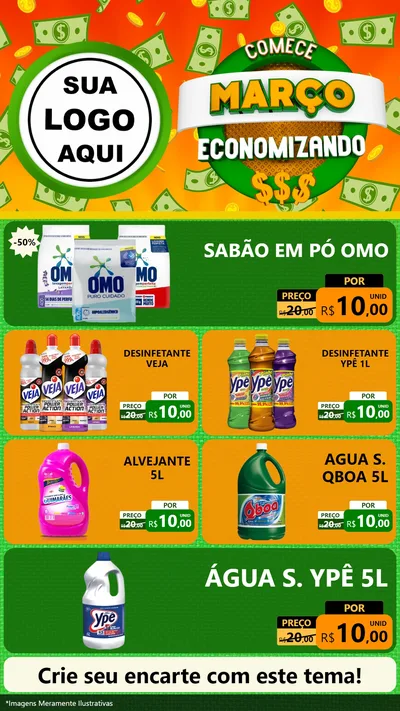 Modelo de TV para TV Vertical com o tema Comece Março Economizando para Produtos de Limpeza