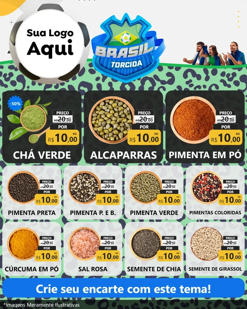 Modelo de Rede Social para Feed Instagram com o tema Brasil Torcida - Copa para Produtos Naturais