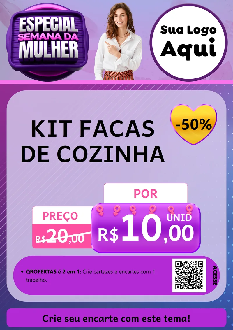 Modelo de Cartaz para Cartaz A4 Vertical com o tema Especial Semana da Mulher para Utilidades Domésticas