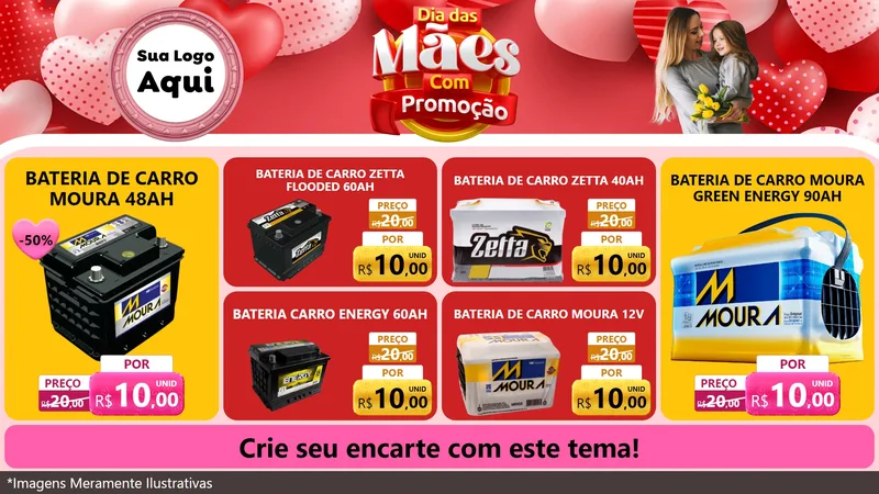 Modelo de TV para TV Horizontal com o tema Dia Das Mães Com Promoção para Baterias Elétricas