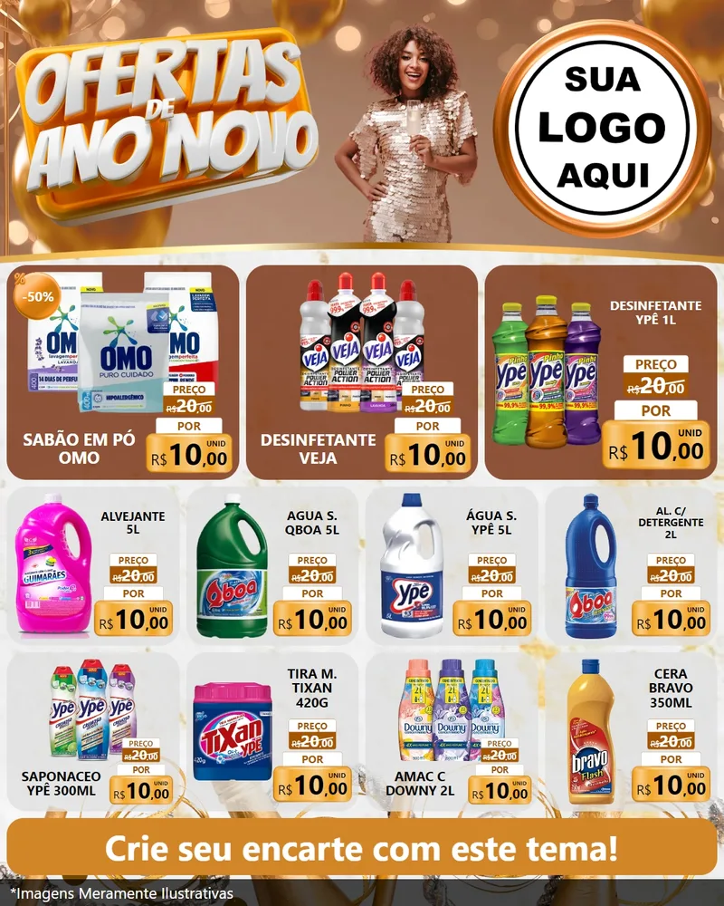 Modelo de Rede Social para Feed Instagram com o tema Ofertas de Ano Novo para Produtos de Limpeza