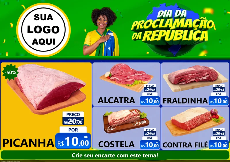 Modelo de Encarte para Encarte A4 Horizontal com o tema Dia Da Proclamação Da República para Açougue