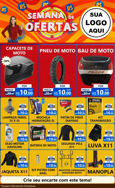 Modelo de Encarte para Encarte Grande com o tema Semana de Ofertas para Moto peças
